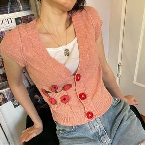 VINTAGE Anthropologie Short Sleeve Pink Cardigan “Japonica” S